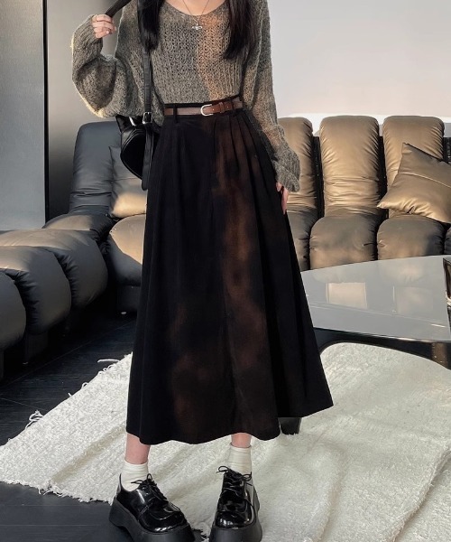 Ritzy(リッツィー)の「ベルト付き コーデュロイ ロング丈スカート(スカート・レディース・ブラック/ベージュ/ブラウン・XL/L/M)」の9枚目の写真