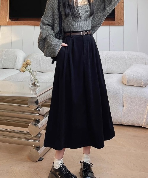 美品✨45rpm& 巻きスカート ロング マキシ丈 コーデュロイ ベルト &刺繍 セール】ベルト付き コーデュロイ ロング丈スカート（スカート