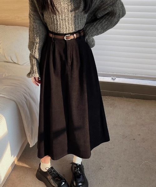 Ritzy(リッツィー)の「ベルト付き コーデュロイ ロング丈スカート(スカート・レディース・ブラック/ベージュ/ブラウン・XL/L/M)」の11枚目の写真