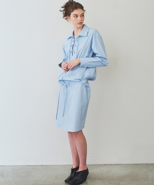 soduk（スドーク）の「【soduk】shirt dress with apron（シャツワンピース・レディース・サックスブルー/カーキ・ONE SIZE）」の8枚目の写真