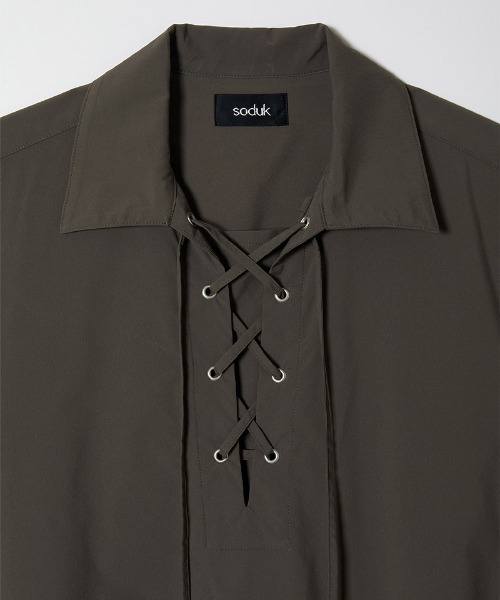 soduk（スドーク）の「【soduk】shirt dress with apron（シャツワンピース・レディース・サックスブルー/カーキ・ONE SIZE）」の21枚目の写真