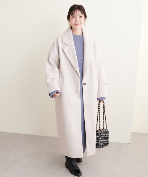 ナチュラルクチュール　ニットモッサ袖タックチェスターコート ニットモッサ袖タックチェスターコート | natural couture