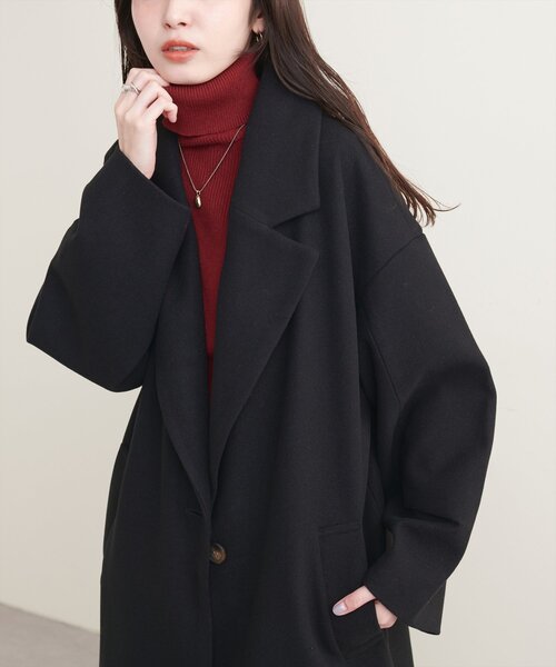 ナチュラルクチュール　ニットモッサ袖タックチェスターコート ニットモッサ袖タックチェスターコート | natural couture