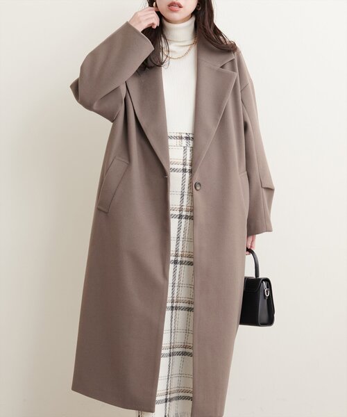 natural couture（ナチュラルクチュール）の「【Web限定】ニットモッサ袖タックチェスターコート（チェスターコート・レディース・アイボリー/ブラック/ブルー/グレー/ブラウン・FREE）」の9枚目の写真