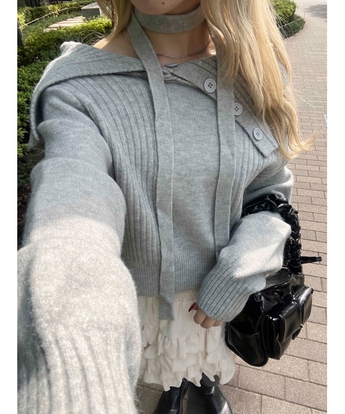 PHILLY（フィリー）の「【PHILLY】チョーカー付オフショルニット（ニット/セーター・レディース・ブラック/グレー・FREE）」の14枚目の写真
