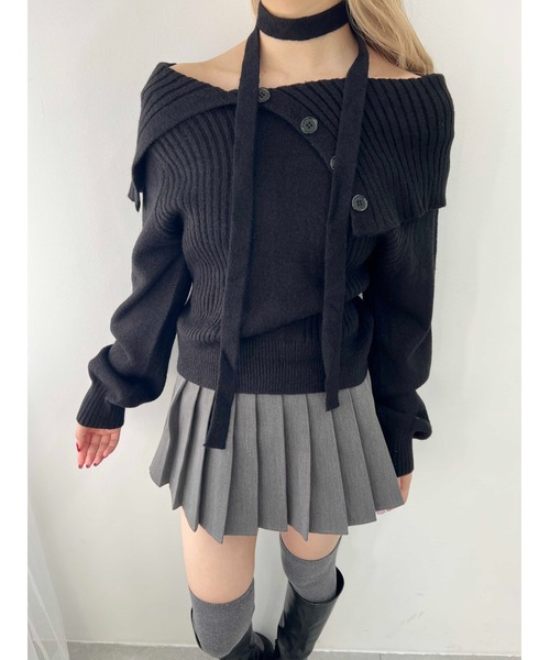 PHILLY（フィリー）の「【PHILLY】チョーカー付オフショルニット（ニット/セーター・レディース・ブラック/グレー・FREE）」の5枚目の写真