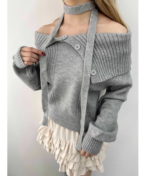 PHILLY（フィリー）の「【PHILLY】チョーカー付オフショルニット（ニット/セーター・レディース・ブラック/グレー・FREE）」の7枚目の写真