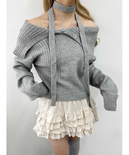 PHILLY（フィリー）の「【PHILLY】チョーカー付オフショルニット（ニット/セーター・レディース・ブラック/グレー・FREE）」の9枚目の写真