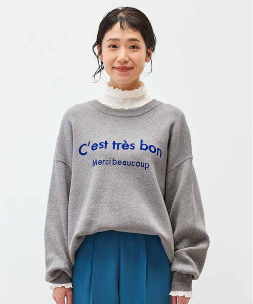 Live in comfort(リブインコンフォート)の「リブ イン コンフォート ほどよくきれいめで毎日活躍! コットン100%のジャカードロゴニットトップス(ニット/セーター・レディース・グレー/グリーン/ネイビー・M/L/LL/S/3L/4L)」の3枚目の写真