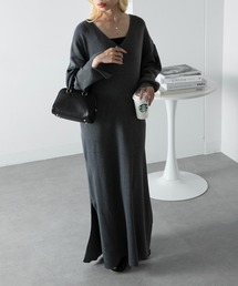 【vieux by MAISON BREEZE】V neck knit long one-piece