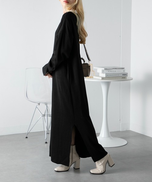 vieux by MAISON BREEZE(ビューバイメゾンブリーズ)の「【vieux by MAISON BREEZE】V neck knit long one-piece(ワンピース・レディース・ブラック/オリーブ/ダークグレー・FREE)」の15枚目の写真