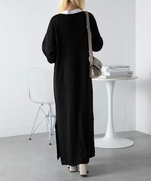 vieux by MAISON BREEZE(ビューバイメゾンブリーズ)の「【vieux by MAISON BREEZE】V neck knit long one-piece(ワンピース・レディース・ブラック/オリーブ/ダークグレー・FREE)」の16枚目の写真