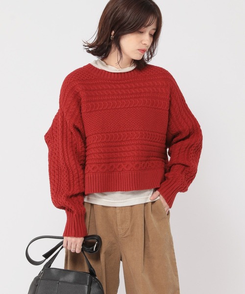 studio CLIP(スタディオクリップ)の「5ゲージふわ軽ラインケーブルプルオーバー(ニット/セーター・レディース・ネイビー/レッド/ナチュラル・FREE)」の3枚目の写真