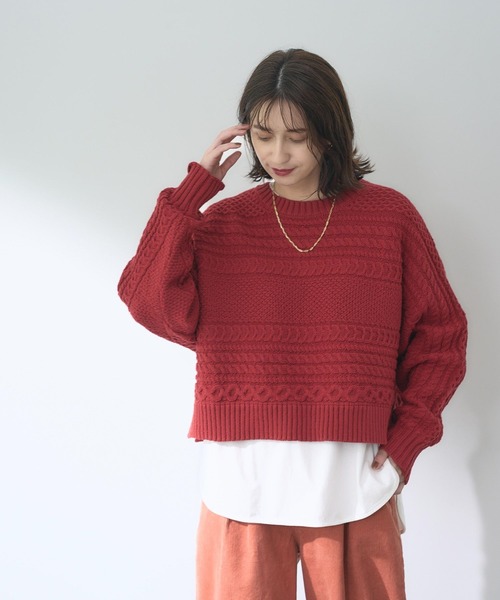 studio CLIP(スタディオクリップ)の「5ゲージふわ軽ラインケーブルプルオーバー(ニット/セーター・レディース・ネイビー/レッド/ナチュラル・FREE)」の4枚目の写真