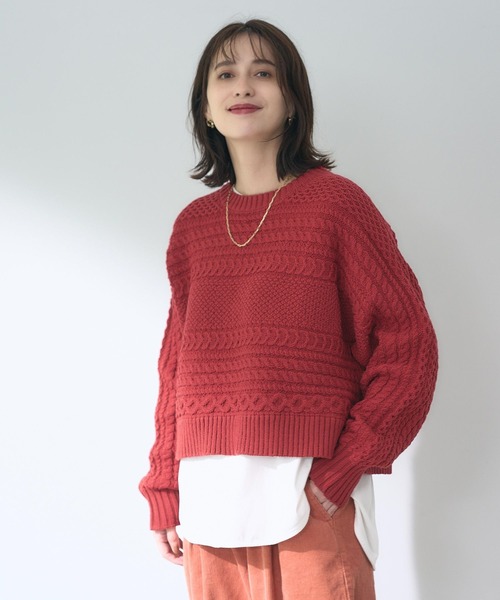 studio CLIP(スタディオクリップ)の「5ゲージふわ軽ラインケーブルプルオーバー(ニット/セーター・レディース・ネイビー/レッド/ナチュラル・FREE)」の6枚目の写真