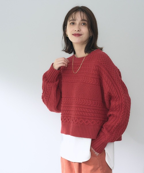 studio CLIP(スタディオクリップ)の「5ゲージふわ軽ラインケーブルプルオーバー(ニット/セーター・レディース・ネイビー/レッド/ナチュラル・FREE)」の8枚目の写真