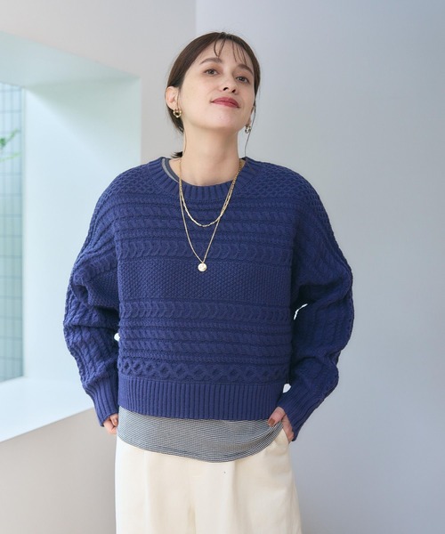 studio CLIP(スタディオクリップ)の「5ゲージふわ軽ラインケーブルプルオーバー(ニット/セーター・レディース・ネイビー/レッド/ナチュラル・FREE)」の17枚目の写真