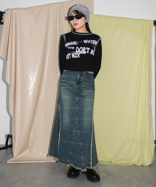 dispark（ディスパーク）の「DISPARK/レタリングブリーチクロップドトップス（Tシャツ/カットソー・レディース・ブラック/ホワイト・FREE）」の4枚目の写真
