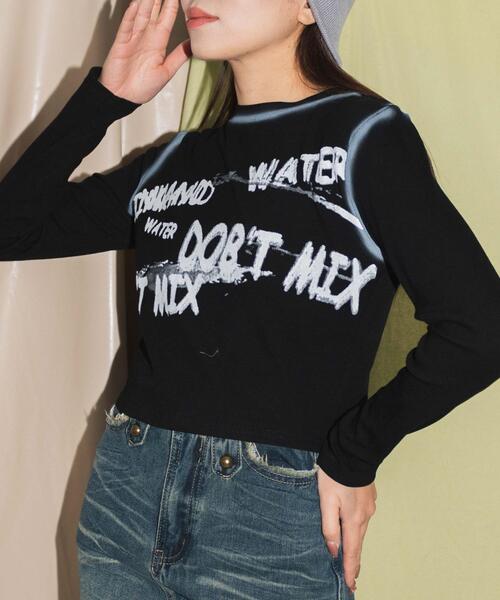 dispark（ディスパーク）の「DISPARK/レタリングブリーチクロップドトップス（Tシャツ/カットソー・レディース・ブラック/ホワイト・FREE）」の8枚目の写真