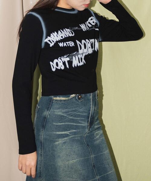 dispark（ディスパーク）の「DISPARK/レタリングブリーチクロップドトップス（Tシャツ/カットソー・レディース・ブラック/ホワイト・FREE）」の9枚目の写真