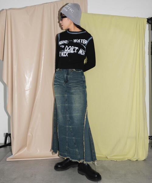 dispark（ディスパーク）の「DISPARK/レタリングブリーチクロップドトップス（Tシャツ/カットソー・レディース・ブラック/ホワイト・FREE）」の10枚目の写真