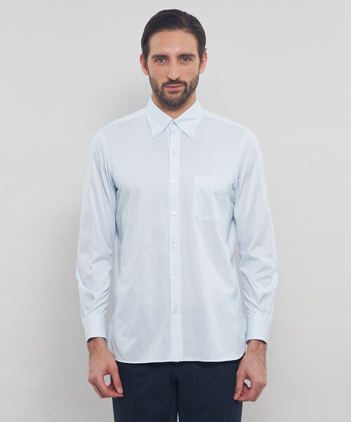 MACKINTOSH LONDON（マッキントッシュ ロンドン）の「【FLEX JERSEY】鹿の子ジオメトリック小紋ジャージーシャツ（シャツ/ブラウス・メンズ・ブルー系その他4/グレー系その他2・M/L/XL/S）」の5枚目の写真
