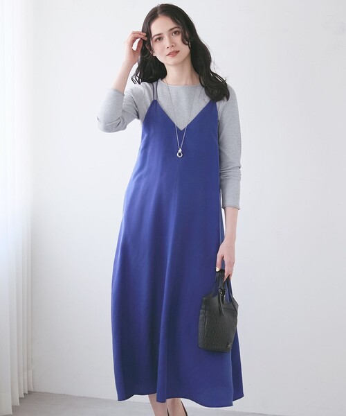 23区 L(ニジュウサンクオオキイサイズ)の「【SLOW/一部店舗限定】キュプラフィブリルクロス キャミ ワンピース(ワンピース・レディース・グレー系/ブルー系/カーキ系・46/44)」の3枚目の写真
