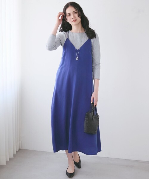 23区 L(ニジュウサンクオオキイサイズ)の「【SLOW/一部店舗限定】キュプラフィブリルクロス キャミ ワンピース(ワンピース・レディース・グレー系/ブルー系/カーキ系・46/44)」の11枚目の写真