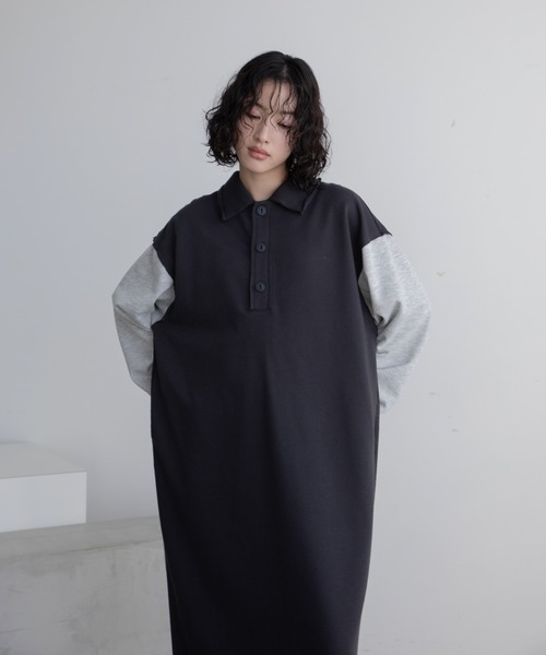 ポロペア　スエット　ワンピース セール】配色ポロスウェットワンピース（ワンピース）｜VACANCY