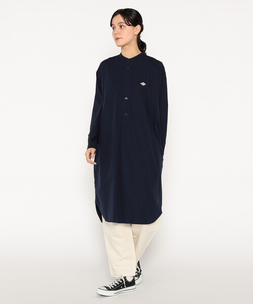 WOMEN'S COTTON POPLIN BAND COLLAR LONG SHIRT（ワンピース