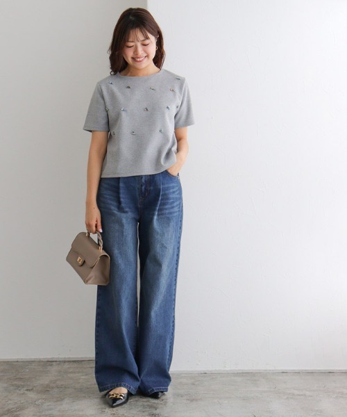 Pierrot(ピエロ)の「多色ビジュー使いプルオーバー(Tシャツ/カットソー・レディース・杢グレー/アイボリー・M/L)」の10枚目の写真