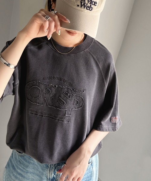 Java（ジャバ）の「《JaVaジャバコラボ》裾はドロストでお好みのシルエットに。ヴィンテージライクな半袖ロゴTシャツ（Tシャツ/カットソー・レディース・ライトブルー/チャコールグレー/ピンク・LARGE/X-LARGE/MEDIUM/SMALL）」の8枚目の写真