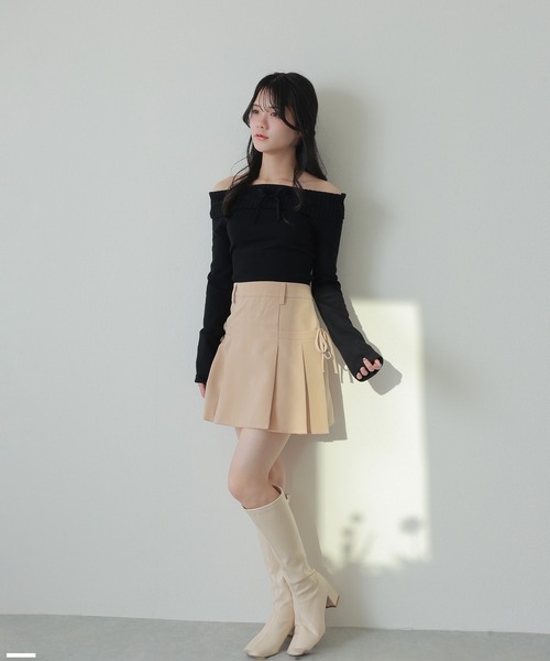 offshoulder ribbon knit tops/オフショルダーリボンニット