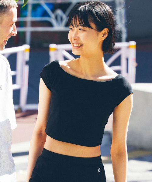 tシャツ 「Hurley/ハーレー」レディース丈短Tシャツ　オフショルダートップす　ヨガ　フィットネス　RIB OFF SHOULDER TEE レデ Hurley/ハーレー】レディース丈短Tシャツ オフショルダートップ
