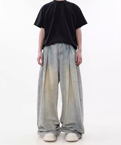 vintage y2k バギーデニム　バギーパンツ　生地◎ セール】Cropped wide baggy denim pants / ワイドバギー デニム