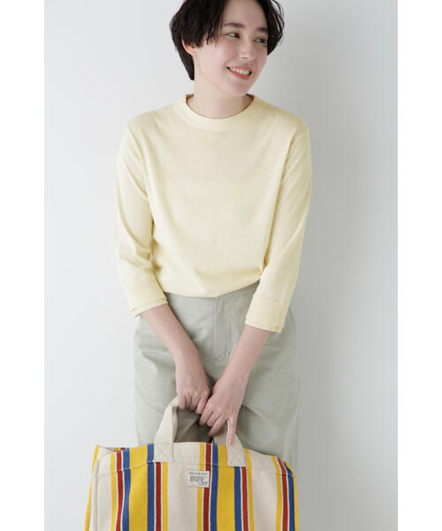 human woman（ヒューマンウーマン）の「◆【ウォッシャブル・UVカット】コットン混モックネックプルオーバー（ニット/セーター・レディース・ホワイト系その他/ネイビー/パープル・MEDIUM）」の12枚目の写真