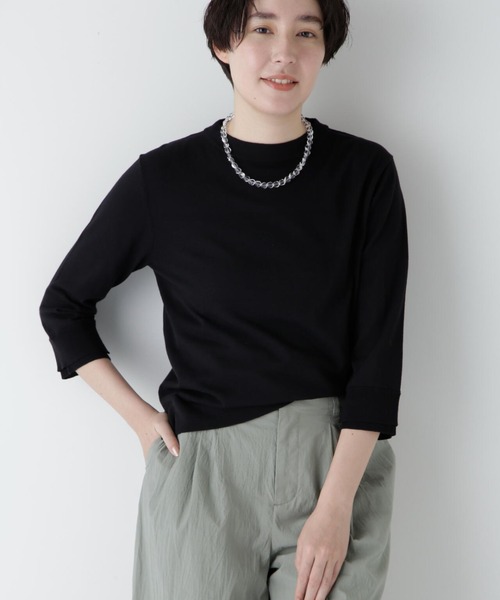 human woman（ヒューマンウーマン）の「◆【ウォッシャブル・UVカット】コットン混モックネックプルオーバー（ニット/セーター・レディース・ホワイト系その他/ネイビー/パープル・MEDIUM）」の2枚目の写真