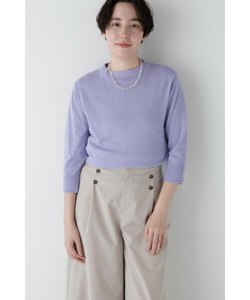 human woman（ヒューマンウーマン）の「◆【ウォッシャブル・UVカット】コットン混モックネックプルオーバー（ニット/セーター・レディース・ホワイト系その他/ネイビー/パープル・MEDIUM）」の4枚目の写真