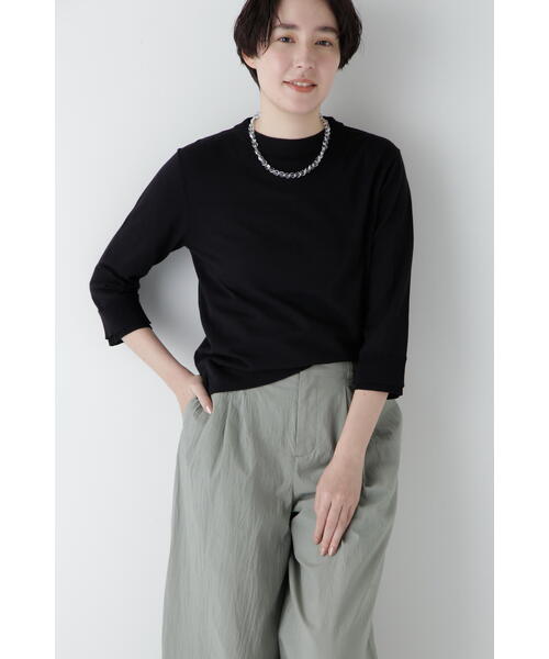 human woman（ヒューマンウーマン）の「◆【ウォッシャブル・UVカット】コットン混モックネックプルオーバー（ニット/セーター・レディース・ホワイト系その他/ネイビー/パープル・MEDIUM）」の5枚目の写真