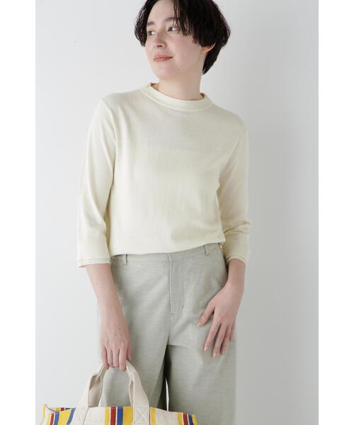 human woman（ヒューマンウーマン）の「◆【ウォッシャブル・UVカット】コットン混モックネックプルオーバー（ニット/セーター・レディース・ホワイト系その他/ネイビー/パープル・MEDIUM）」の6枚目の写真