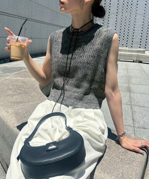 Meryll Rogge ブラック サマー ニット THE CASUAL｜ビッグシルエット畦編みケーブルサマーニット