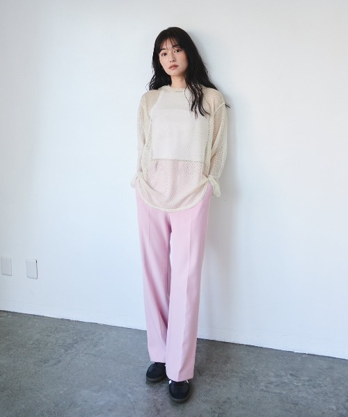 FMiBL（ファミル）の「ラメメッシュクルーロングTシャツ（Tシャツ/カットソー・レディース・アイボリー/ブラック・FREE）」の8枚目の写真