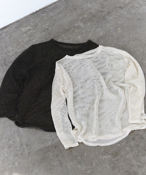 FMiBL（ファミル）の「ラメメッシュクルーロングTシャツ（Tシャツ/カットソー・レディース・アイボリー/ブラック・FREE）」の19枚目の写真