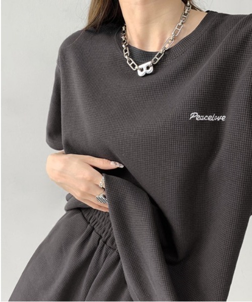 gossip!ロサンゼルス(ゴシップロサンゼルス)の「ビッグシルエットクルースウェット半袖Tシャツ&スウェットショートパンツ ルームウェア セットアップ(ルームウェア/パジャマ・レディース・グレー/ブラック/ベージュ/ブルー/ライトグレー/ネイビー・XL/M/L)」の19枚目の写真