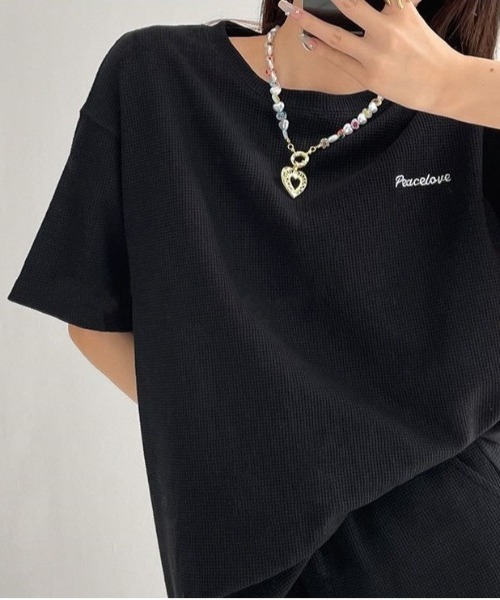 gossip!ロサンゼルス(ゴシップロサンゼルス)の「ビッグシルエットクルースウェット半袖Tシャツ&スウェットショートパンツ ルームウェア セットアップ(ルームウェア/パジャマ・レディース・グレー/ブラック/ベージュ/ブルー/ライトグレー/ネイビー・XL/M/L)」の8枚目の写真