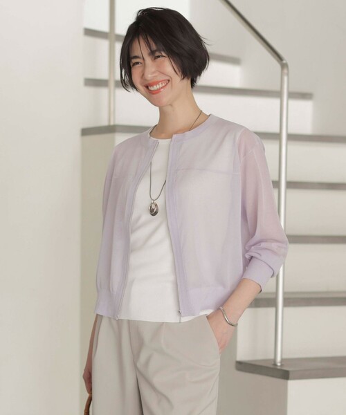 J.PRESS（ジェイプレス）の「【洗える】SHEER LIGHT ニット ブルゾン（ブルゾン・レディース・ライトグレー系/ベージュ系/ふじ色系/ネイビー系・T13/T15）」の4枚目の写真