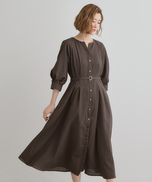 grove(グローブ)の「麻調メッシュラグランスリーブワンピース(ワンピース・レディース・ブルー系その他/ベージュ/スミクロ・03/02/01/04/05)」の2枚目の写真