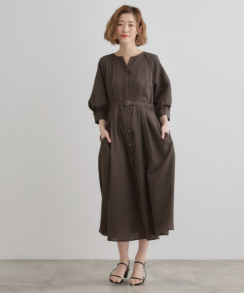 grove(グローブ)の「麻調メッシュラグランスリーブワンピース(ワンピース・レディース・ブルー系その他/ベージュ/スミクロ・03/02/01/04/05)」の5枚目の写真