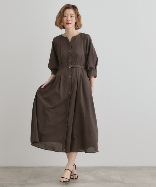 grove(グローブ)の「麻調メッシュラグランスリーブワンピース(ワンピース・レディース・ブルー系その他/ベージュ/スミクロ・03/02/01/04/05)」の6枚目の写真