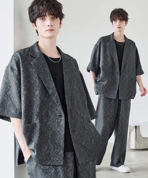 セットアップ 2点セット ダブルテーラード半袖シャツ+ワイドバギーイージーパンツ セットアップ 2点セット】ダブルテーラード半袖シャツ+ワイド